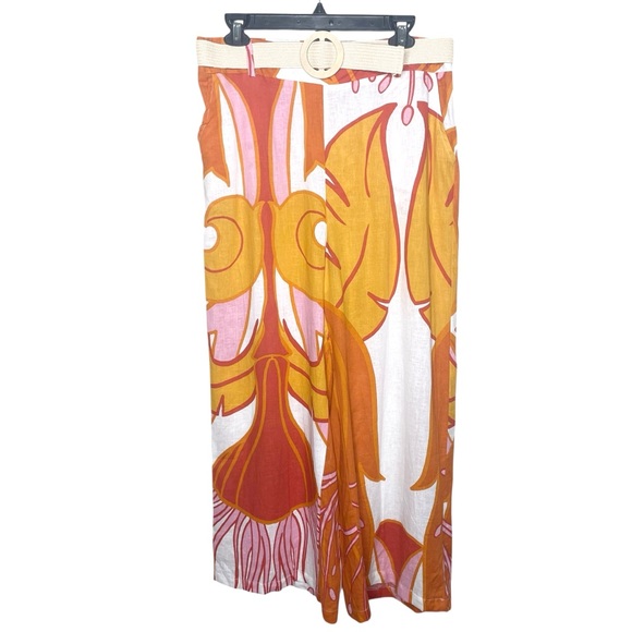 Rachel Zoe Pants - Rachel Zoe Tropical Print Linen Rayon Wide Leg Pants with Belt XL